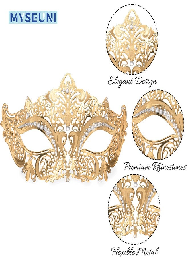 MYSEUNI Masquerade Mask - Venetian Metal Rhinestone Filigree Women & Men for Cosplay Halloween Party Mardi Gras Masquerade Ball - Image 2